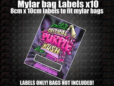 CRITICAL PURPLE KUSH  MYLAR BAG POUCH LABELS 10CM X 8CM Cali Stickers RX Medical