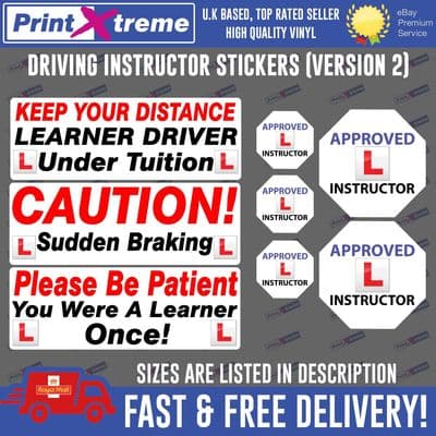 Driving instructor Learner Driver stickers car decals Vinyl Sign DVSA ADI DSA x8