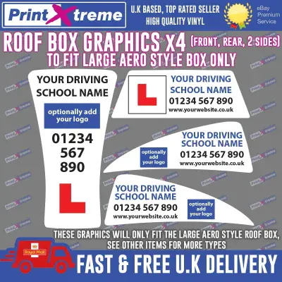 Driving Instructor Roof Box Graphics stickers to fit LARGE AERO BOX decals  sign Learner School