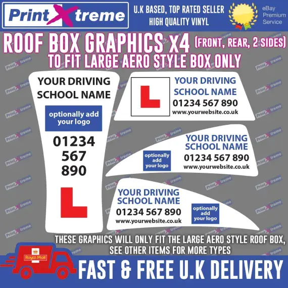 Driving Instructor Roof Box Graphics stickers to fit LARGE AERO BOX decals  sign Learner School