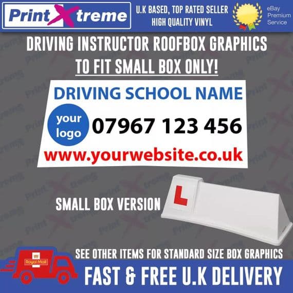 Driving Instructor Roof SMALL Box Graphics stickers decals Printed sign ...