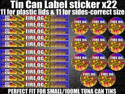 FIRE OG Cali pressitin tuna Tin Labels Stickers RX Medical HQ