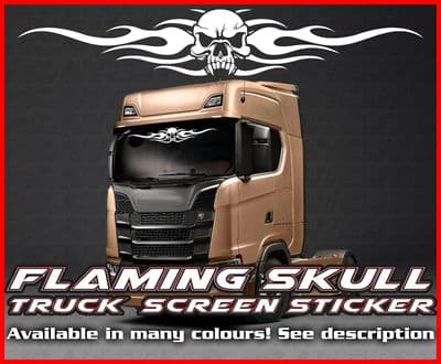 Flaming Skull Lorry Truck Screen Sticker leyland, daf, man, scania