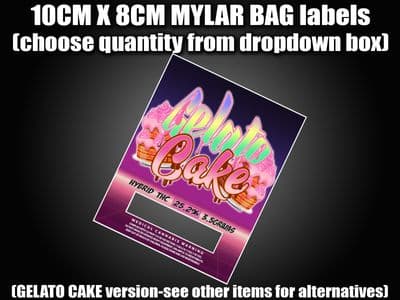 GELATO CAKE  MYLAR BAG POUCH LABELS 10CM X 8CM Cali Stickers RX Medical