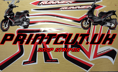 Gilera Runner 50 sp 125 st new shape sticker set, stripes black red white decals full set