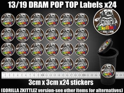 GORILLA ZKITTLEZ Labels Stickers 13 Dram pop top RX TIN CAN JAR POT CALI
