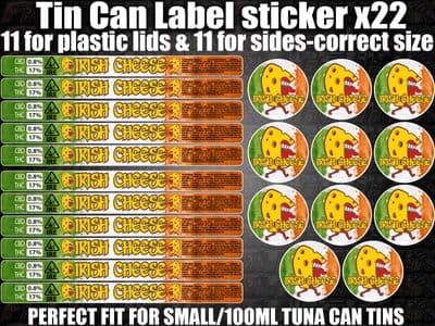 IRISH CHEESE Cali pressitin tuna Tin Labels Stickers RX Medical HIGH QUALITY