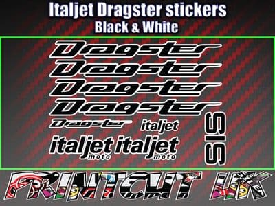 Italjet Dragster Decals Stickers BLACK & WHITE 9 piece set 50 70 125 172 180