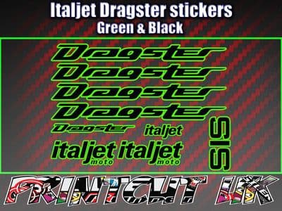 Italjet Dragster Decals Stickers GREEN & BLACK 9 piece set 50 70 125 172 180