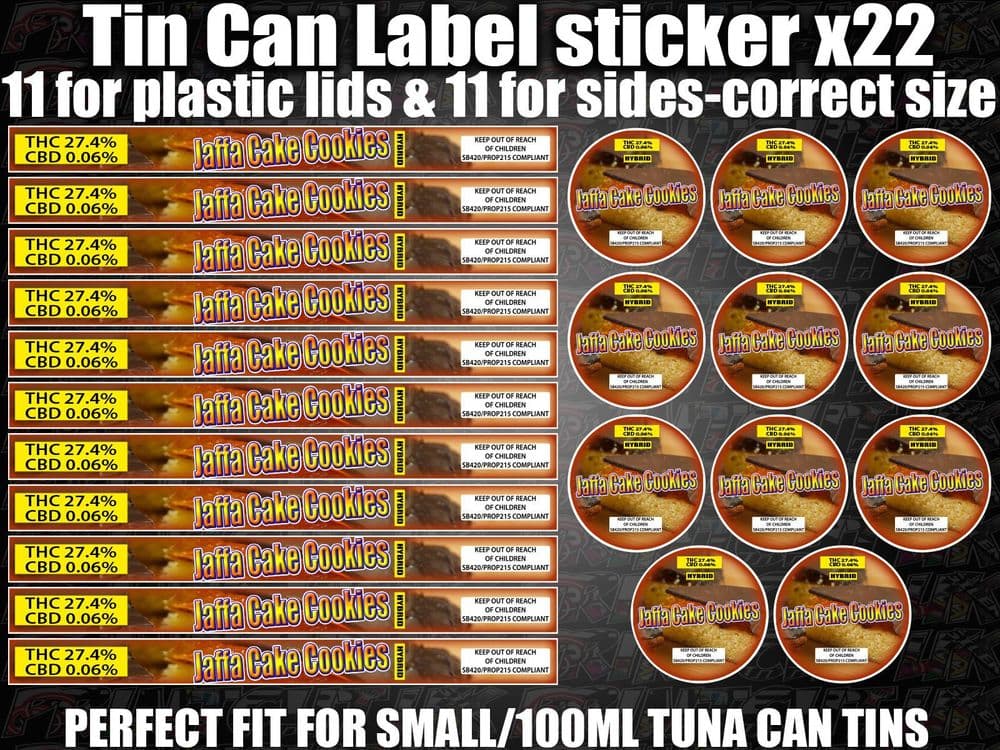 Jaffa Cake Cookie Cali Tin Labels Stickers Marijuana weed RX Medical ...
