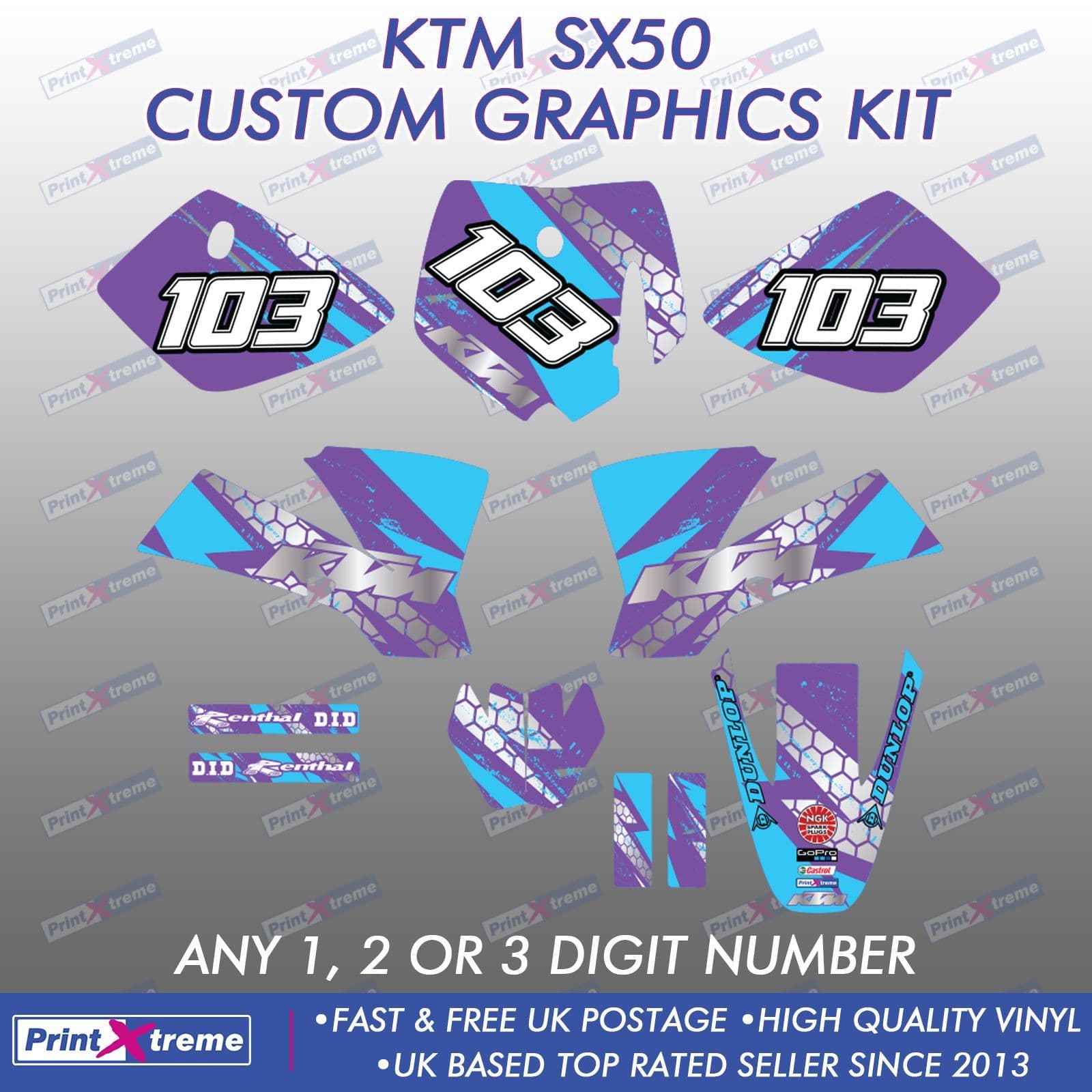 2002-2008 KTM 50SX Graphics Kit - Race Backgrounds Decals Stickers