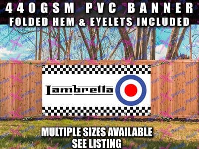 LAMBRETTA BANNER SIGN Indoor Outdoor workshop garage man cave SHED PVC CHEQUERS
