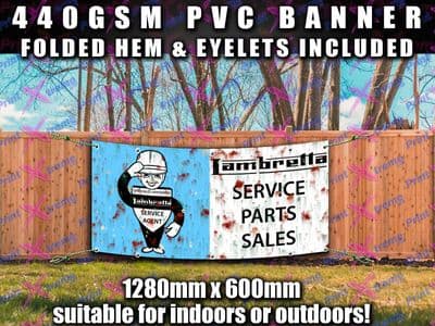 LAMBRETTA BANNER SIGN Indoor Outdoor workshop garage mancave SHED VINTAGE EFFECT
