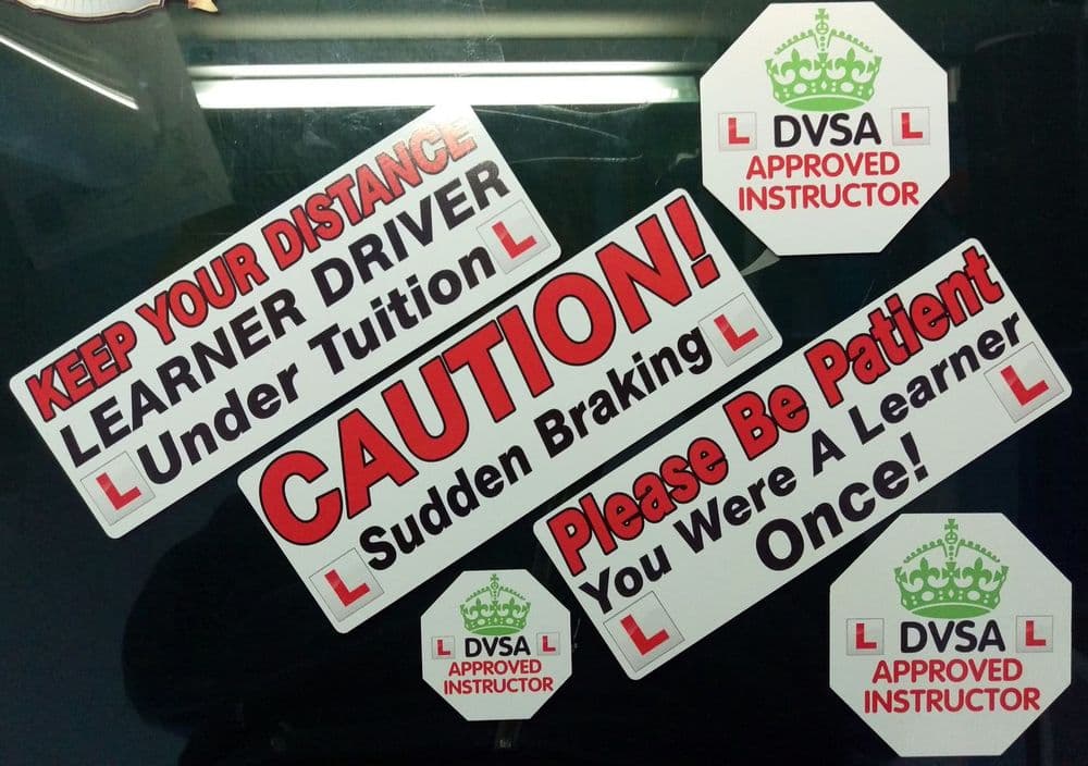 Learning Driving Sticker Learner Driver instrcutor car sticker / decal 6 piece set adi dvsa dsa ...