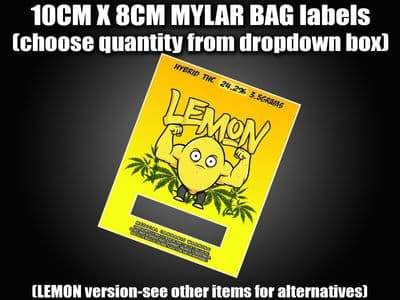 LEMON  MYLAR BAG POUCH LABELS 10CM X 8CM Cali Stickers RX Medical
