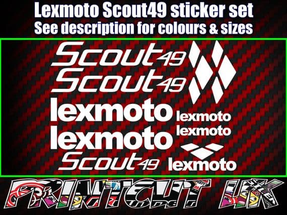 Lexmoto SCOUT 49  Scooter Stickers / Decal Set *ALL COLOURS AVAILABLE*