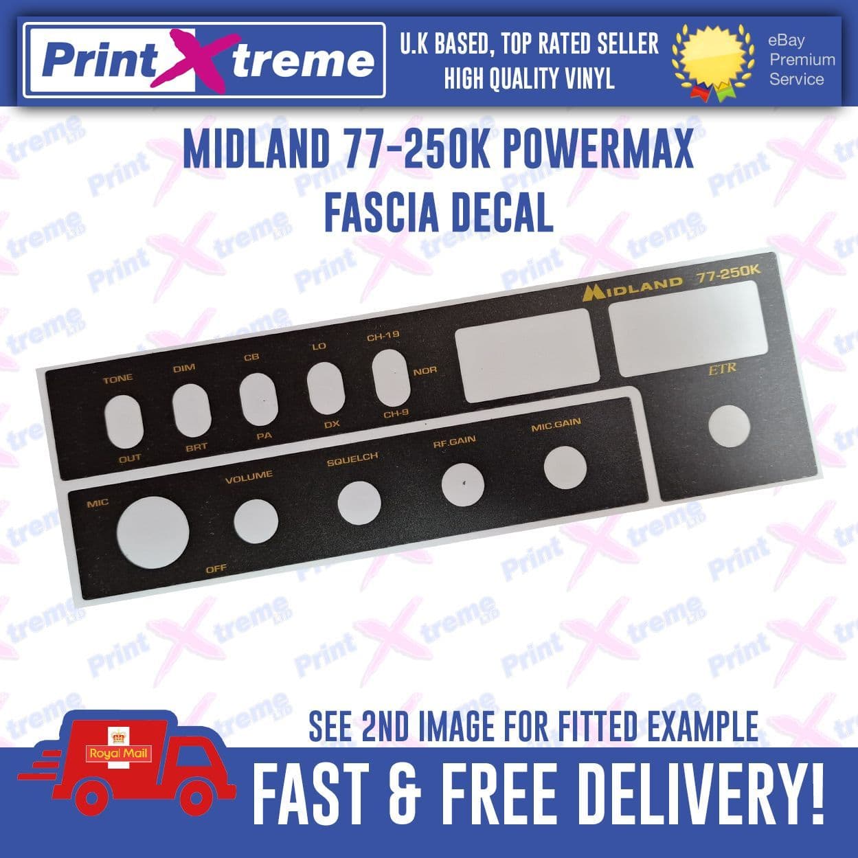 MIDLAND 77-250K POWERMAX cb radio faceplate Decal Sticker adhesive vinyl