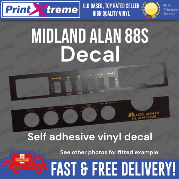 MIDLAND ALAN 88S cb radio faceplate Decal Sticker bezel self adhesive
