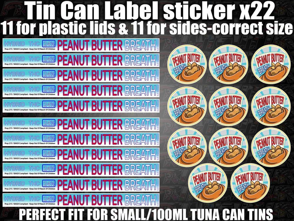 PEANUT BUTTER BREATH Cali Tin Labels Stickers Marijuana weed RX Medical Cannabis