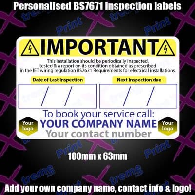 Personalised Electric Inspection BS7671 Labels Electrician, Sticker Customise