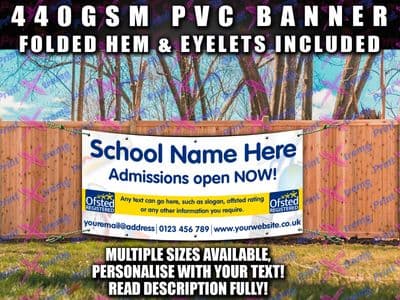 PERSONALISED SCOOL ADMISSIONS BANNER SIGN SIGNS Outdoor PVC NURSERY, PRESCHOOL,