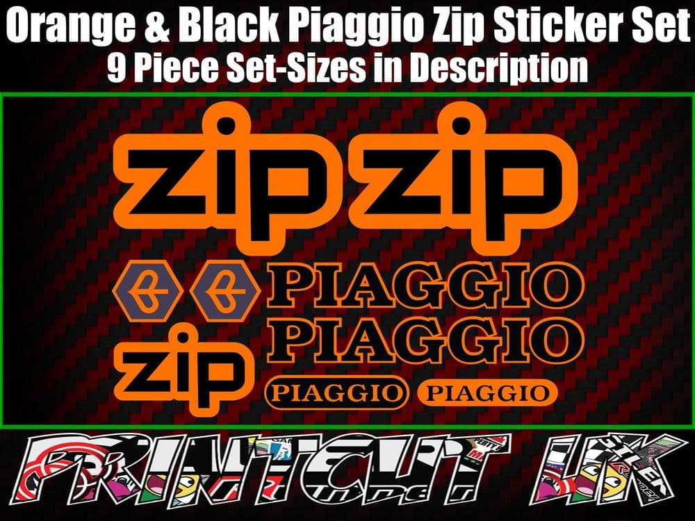 Piaggio ZIP Sticker Decal 9 piece Set 50 70 100 125 Scooter Moped ...