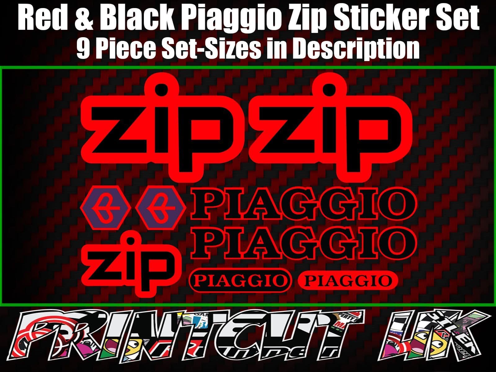 Piaggio 1 Sticker Piaggio ZIP Sticker Decal 9 piece Set 50 70 100 125 Scooter Moped Red ...