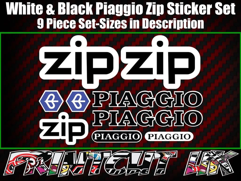 Zip Sticker Piaggio ZIP Sticker Decal 9 piece Set 50 70 100 125 Scooter Moped White ...