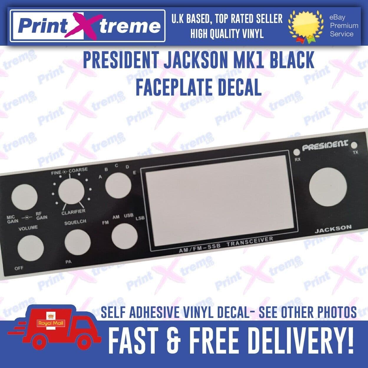 PRESIDENT JACKSON BLACK MK1 cb radio faceplate Decal Sticker self