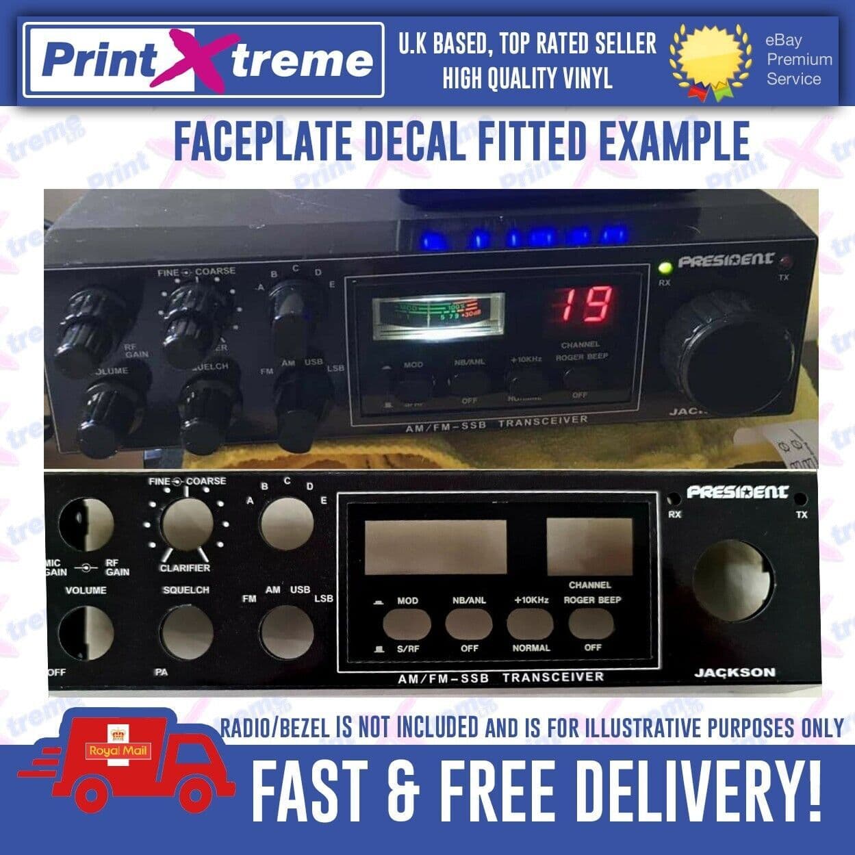 PRESIDENT JACKSON BLACK MK1 cb radio faceplate Decal Sticker self