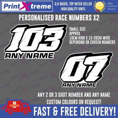 RACE NUMBERS Decals Stickers x2 Moped Motorcycle scooter RACING quad go cart car