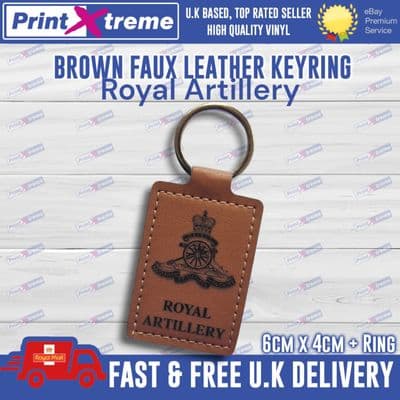 Royal Artillery Keyring Faux Leather Laser Etched Handmade UK Army Gift Idea