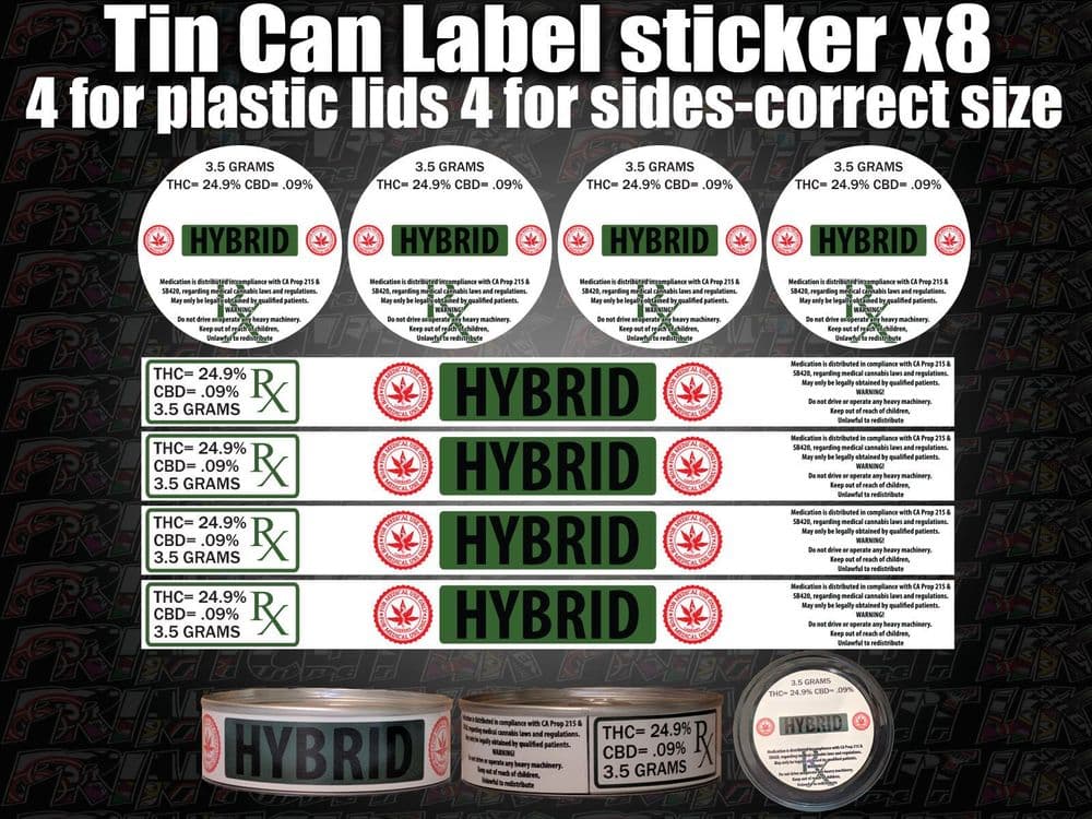 RX Medical Cannabis HYBRID Labels Stickers FIT CANS / TINS Marijuana ...