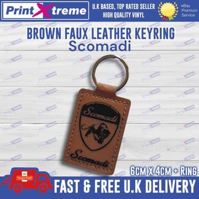 Scomadi Scooter Moped Keyring Brown Faux Leather Laser Etched Handmade UK gift