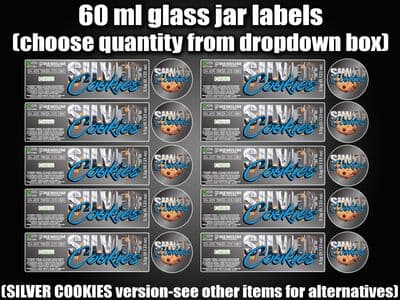 SILVER COOKIES 60ml glass cali jar labels RX pressitin HIGH QUALITY