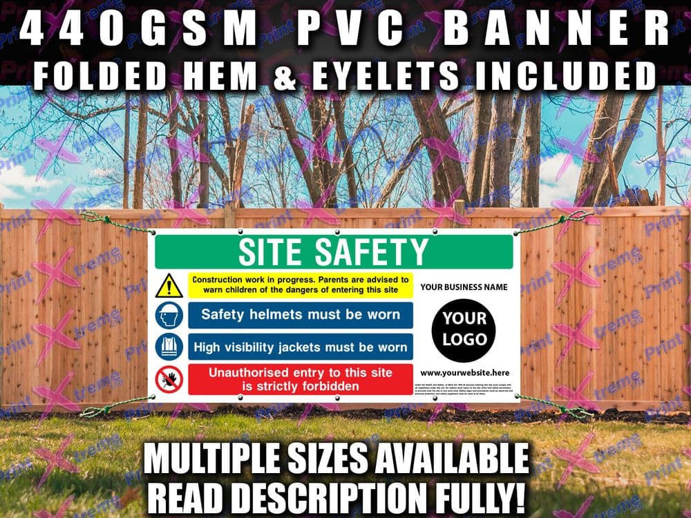 SITE SAFETY PERSONALISED BANNER SIGN SIGNS BUILDING CONSTRUCTION