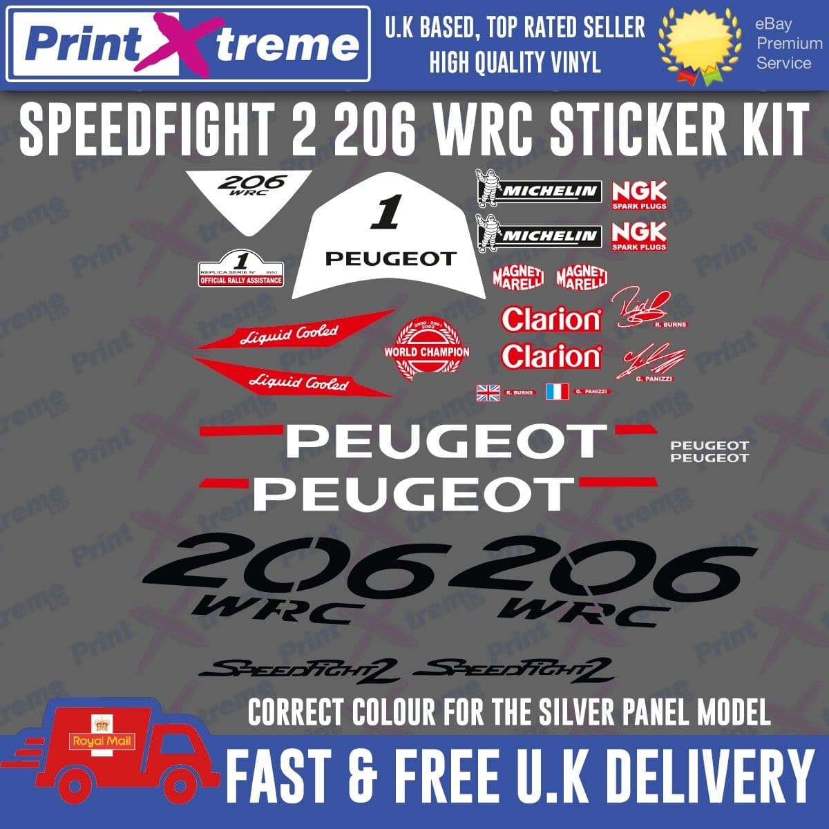 Speedfight 2 206 WRC Sticker kit set 50 100 SF2 graphics Stripes