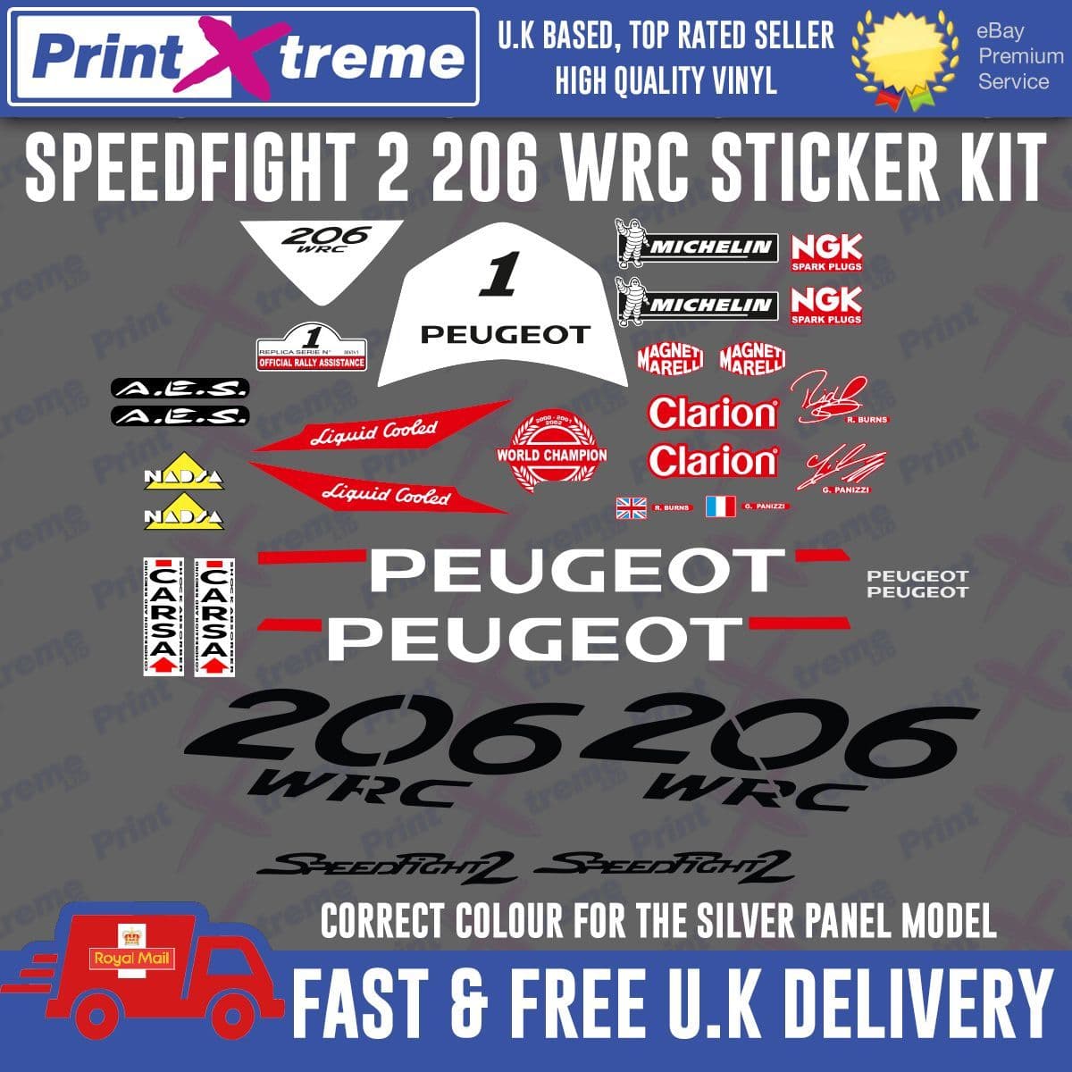 Speedfight 2 206 WRC Sticker kit set 50 100 SF2 graphics Stripes