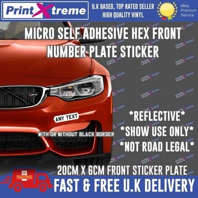 Stick On Number Plate MICRO HEX 200 x 60mm Registration Sticker Show Car FRONT