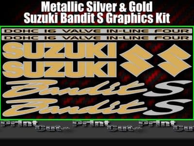 Suzuki BANDIT S Silver & Gold Sticker Set GSF 600 650 750 1200 K1 k2 8 piece kit