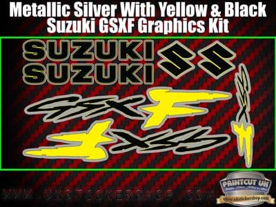 Suzuki GSXF yellow Black Silver Graphics Sticker Kit, 7 piece Set