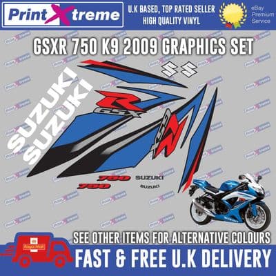 SUZUKI GSXR K9 750 - 2009 GRAPHICS KIT TO SUIT BLUE MODEL
