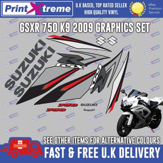 SUZUKI GSXR K9 750 - 2009 GRAPHICS KIT TO SUIT WHITE MODEL