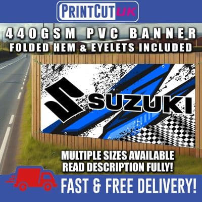 SUZUKI PVC BANNER SIGN SIGNS Indoor Outdoor workshop, shed, mechanic, garage, motorcycle, racing