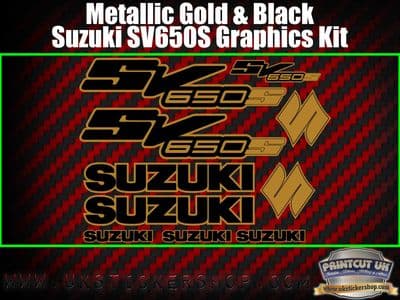 Suzuki SV650S Black and Gold Graphics Sticker Kit 10 piece Set