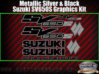 Suzuki SV650S Black and Silver Graphics Sticker Kit, 10 piece Set