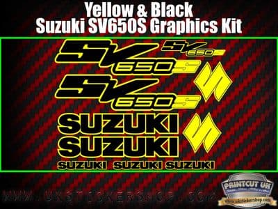 Suzuki SV650S Black and Yellow Graphics Sticker Kit, 10 piece Set