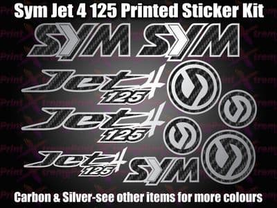 Sym Jet 4 125 Decals/Stickers Decals/Stickers, Carbon & Silver