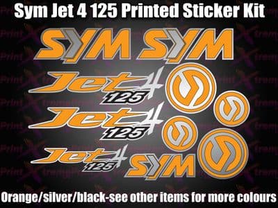 Sym Jet 4 125 Decals/Stickers Decals/Stickers, Orange Silver Black