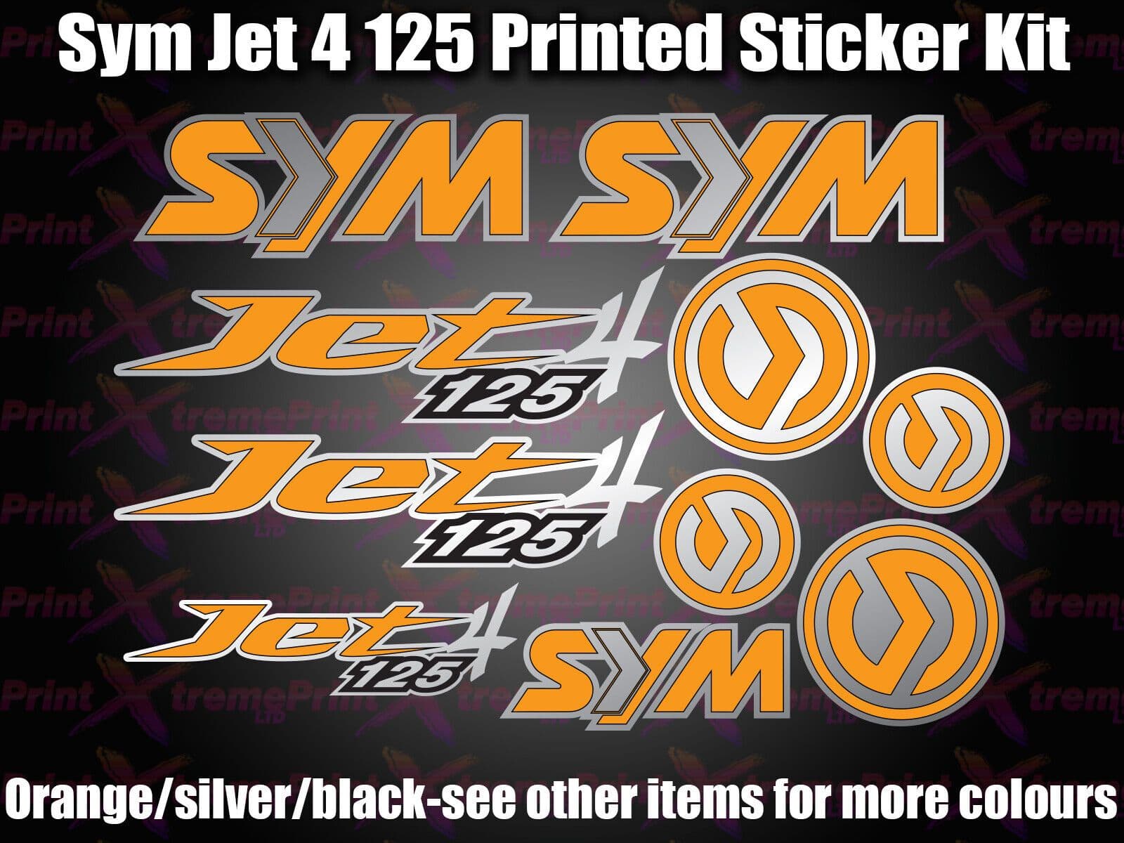 Sym Jet 4 125 Decals/Stickers Decals/Stickers Orange Silver Black